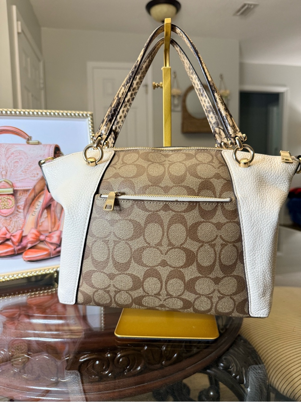 Coach Signature Canvas and Leather Satchel - Khaki/Chalk - Picture 4 of 7